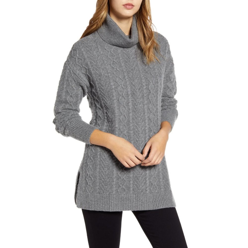 Halogen Gray Cable Turtleneck Tunic Sweater M